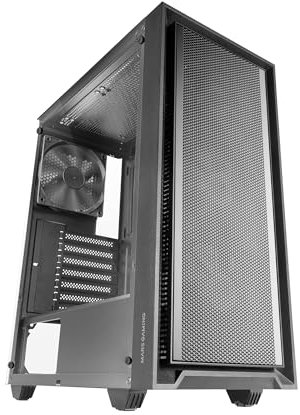 MARSGAMING MC-PMAX, Professionelles ATX-Gehäuse, 4X 120mm FDB-Lüfter, Mesh-Frontpanel, Seitenscheibe Gehärtetem Glas, Semi-Tower-PC mit Dual-Kammer-Design, Unterstützung für Wasserkühlung, Schwarz