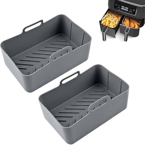 GENZEN Silicone Air Fryer Liners 2 Pack - Reusable Airfryer Liners, Air Fryer Kitchen Accessories, Replacement for Disposable Parchment Paper Liners, Compatible with Ninja AF300UK AF400UK, Grey