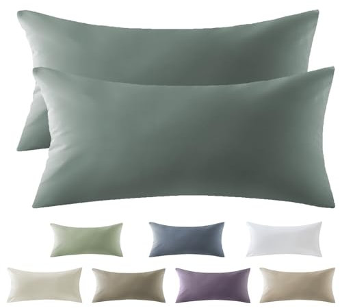 SOULFUL Satin Kissenbezug 40x80 Baumwolle,Kissenbezüge 2 Teilig mit Reißverschluss,ÖkoTex Zertifiziert, Weich und Bequem, GrauSage