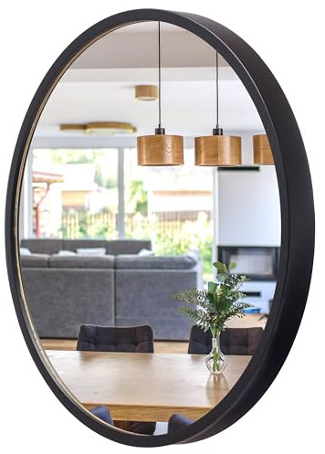 STOLARNIA PIKA Wandspiegel mit Holzrahmen (∅57 cm) - Spiegel Rund Holz Schwarz - Runder Bad Spiegel für Badezimmer, Flur, Wohnzimmer, Schlafzimmer - Stilvoller 60 cm Badspiegel LEJA