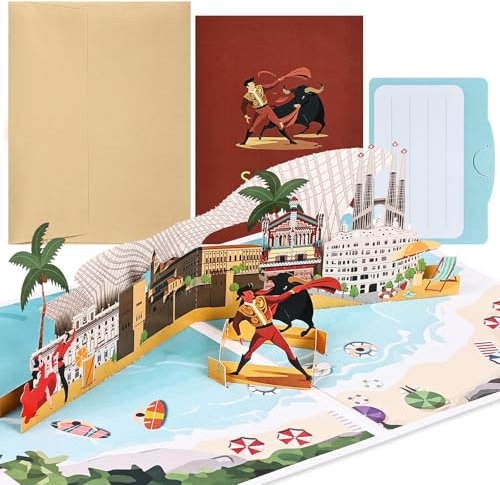 Joyoldelf Spanien Pop Up Karte - 3D Reisegutschein Geschenkkarte für Spanien Reise oder Flitterwochen, Gutscheinkarte, Reise Gutschein zum Geburtstag, Spanien Geschenk Karte für Urlaub