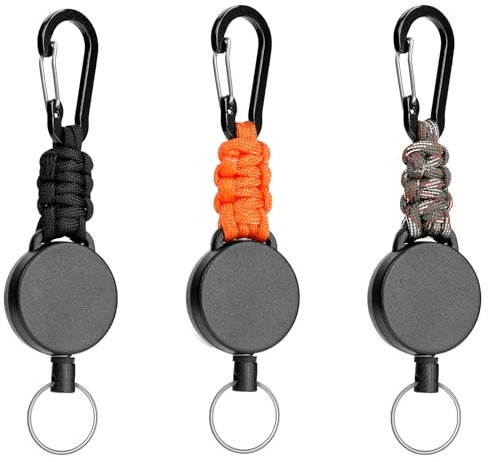AiQInu 3 Pièces Porte Clef Retractable, Porte Badge Enrouleur, Porte Badge Retractable, Porte Clef Extensible Cable Acier 60cm, Enrouleur Badge (Noir+Camouflage+Orange)