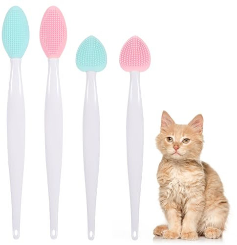 Lot de 4 brosses à menton pour chat - Traitement de l'acné - Brosse exfoliante double face en silicone souple - Pour l'exfoliation du menton et des points noirs