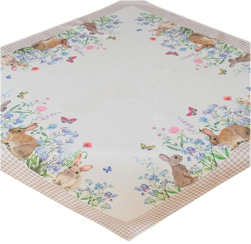 texpot Tischdecke 85 x 85 cm mit Druck Häschen & Blumen Ostern Frühling