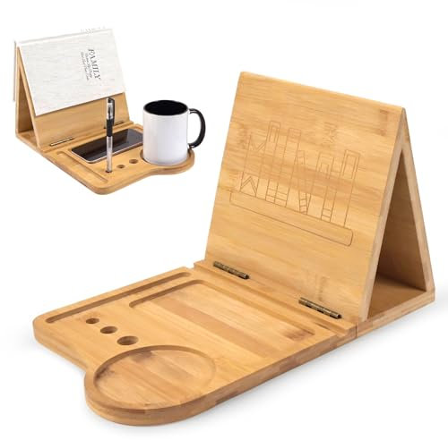 Whemyreat Supporto a triangolo in legno per riporre pagine, segnalibro con portabicchieri, supporto pieghevole a triangolo per comodino, regalo di lettura per gli amanti dei libri