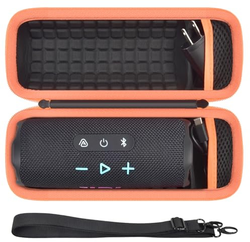 Casmilee Tasche für JBL Flip 7/6/5 Bluetooth-Lautsprecher, tragbare Halterung für kabellose, wasserdichte und sturzsichere Lautsprecher, Schutz mit stoßdämpfender Polsterung, Karabinerschlitz und Netz