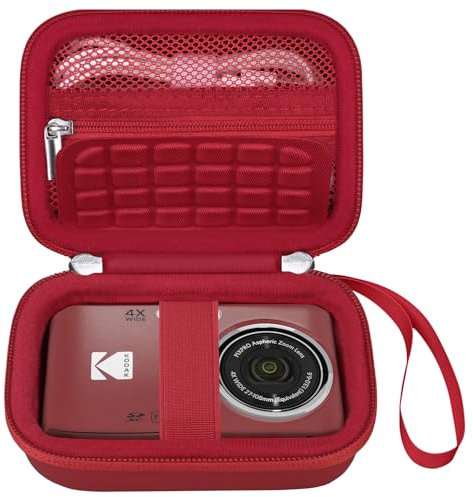 Elonbo Camera Carrying Case for Kodak PIXPRO FZ55 / FZ53 / FZ45 / FZ43 16MP Digital Camera, Vlogging Camera Storage Holder Trave Bag, Mesh Bag Fits Batteries, Cable, Memory Card, Red