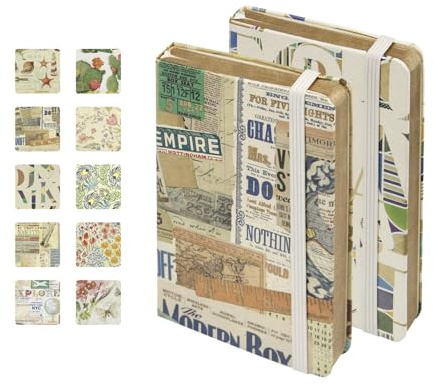 WETLOTE A6 Notizbuch Liniert – 2er-Pack, Florentiner & Provence Serie, Hardcover mit Italienischem Blumenpapier, je 74 Seiten, Goldsprühkante, Mit Rückentasche, 9 x 14 cm（Reisen + Verbände）