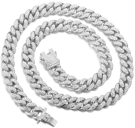 Genkigold Funkelndes Diamant-Hundehalsband, Platinbeschichtet, Länge 50cm, Stilvolle Haustierkette für Partys, Fotos und Besondere Tieroutfits