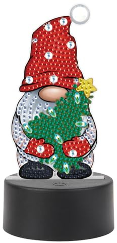 JISHSHAY Weihnachts-Diamant-Malerei, Nachtlicht, Weihnachtsbaum, Diamantkunst, Nachtlicht, Zwerg, Edelsteinkunst, LED-Lampe, Weihnachtsgemälde, Schreibtischlampe, Mosaik-Kits für Erwachsene