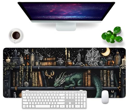 Schreibtischunterlage xl Mauspad Drache 80x30 cm Groß Gaming Mousepad PC Professionelle Gamer Mauspad Schreibtisch Zubehör Bürodekoration (Magische Bücher - 2)