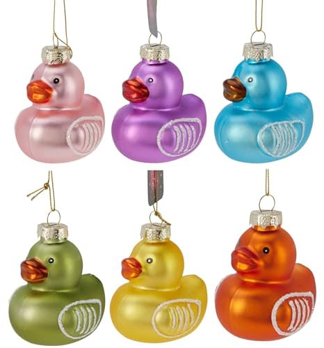 Glas Christbaumschmuck Set – lustige Baumhänger mit Glitzer, Gemüse, Avocado, Handtasche Baumschmuck – Moderne Weihnachtsbaum Deko (6er Set Badeenten - ca. 7,5 cm)