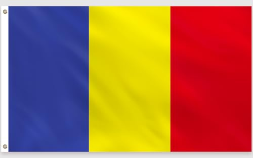 PartyYaa Rumänien Flagge, 150 x 90 cm Rumänische Flagge Einseitiger Druck mit 2 Messing-Ösen, Wasserfest, Romanian Banner für Nationalfeiertage, Straßen, Garten, Bar Party Deko