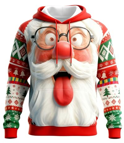 Weihnachts Hoodie Herren Lustige Ugly Weihnachtspullover Reindeer Schneemann 3D Druck Weihnachtspulli Funny Christmas Kapuzenpullover Sweater Mit Tasche Weihnachtsmotiv Sweatshirt Weihnachtsoutfit