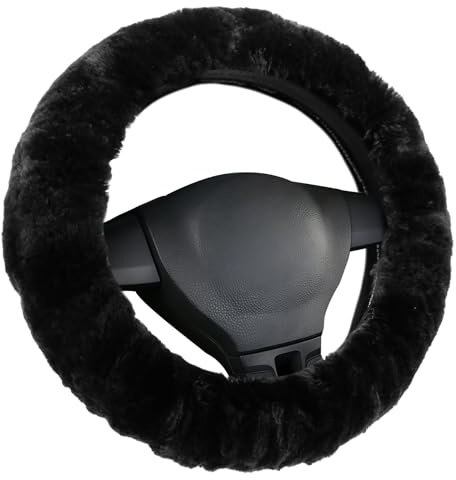 Flintronic Fluffy Steering Wheel Cover,Anti-Slip Steering Wheel Cover, Warm Plush Car Steering Wheel Covers On Universal Fit 36-39cm(14.2-15.4 in), Black