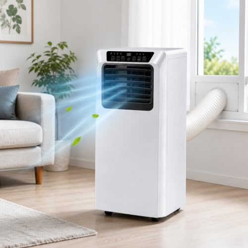 Dfdieratve Aire Acondicionado Portátil 9000 BTU, Sistemas Frío y Deshumidificador, 3 Velocidades, Programación 12H, Kit de Sellado para Ventana, Gran Elección para Habitación y Oficina