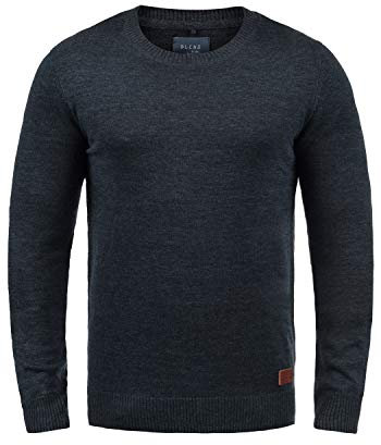 Blend BHLars Herren Strickpullover Feinstrick Pullover mit Rundhals-Ausschnitt Baumwollmischung Regular fit, Größe:L, Farbe:Navy (70230)
