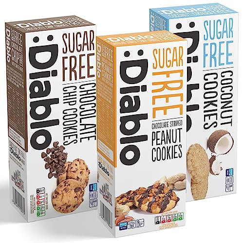 Diablo No Added Sugar Mixed Flavours Luxury Cookies Biscuits (Coconut, Peanuts, Chocolate Chip)