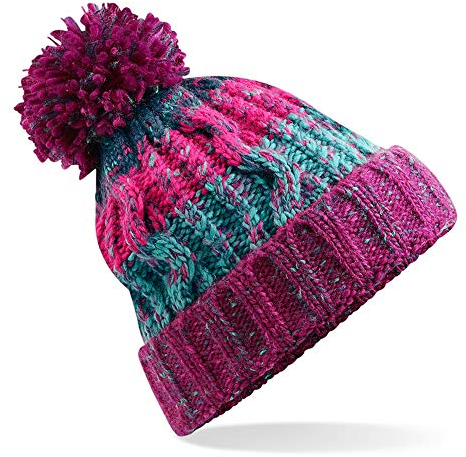 Beechfield Unisex Adults Corkscrew Knitted Pom Beanie Hat Strickmütze, Mehrfarbig (Electric Grey 000), Einheitsgröße
