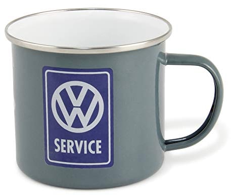BRISA VW Collection - Volkswagen Große Emaille Kaffee-Tee-Tasse-Becher-Haferl für Camping & Outdoor T1 Bus (500 ml/VW Service/Grau)