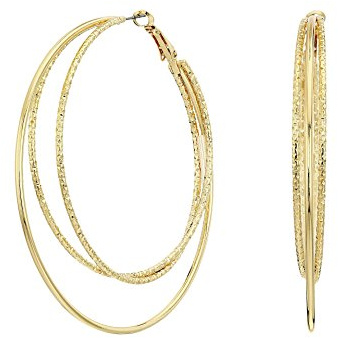 GUESS Womens Triple Wire Clutchless Hoop Earrings