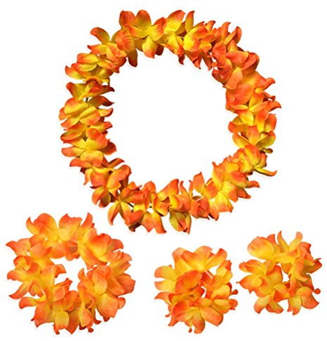 CISMARK Hawaiianische Luau Blume Leis Jumbo Halskette Armbänder Stirnband Set - - Einheitsgröße