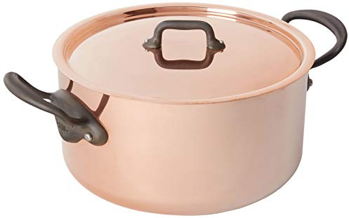 Mauviel 6481.25 M'Heritage M150c2 Copper Dutch Oven/Stewpan with Lid. 5.6L/5.9qt 24cm/9.5 Cast Stainless Steel Handle with Iron Color Finish