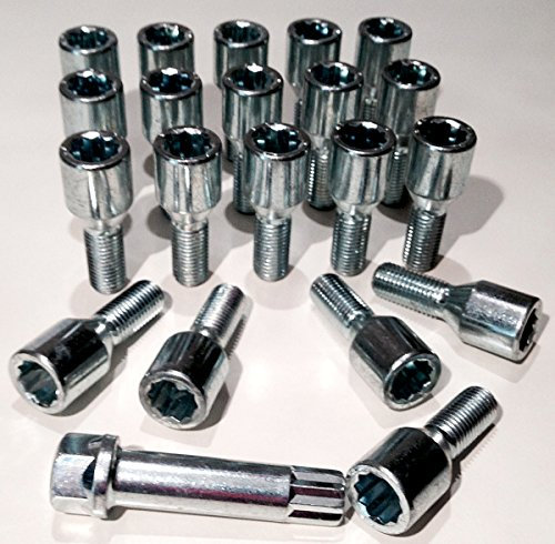 Bulloni per cerchi in lega slim fit, stile Tuner, zincati M12 x 1,25 (M12 x 1,25), sede conica, chiave esagonale da 17 mm, lunghezza filettatura 28 mm. Set di 20 bulloni per ruota