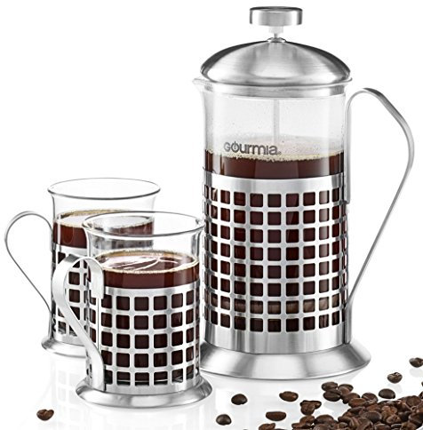 Gourmia GCM9830 French Press Coffee Maker Set 600 ml French Press Coffee Brewer With 2 Matching Stainless Steel Drinking Cups