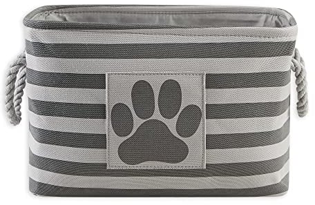 Bone Dry Striped Paw Patch Bin, Small Rectangle, Gray