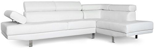Menzzo Alfa Ecksofa mit verstellbaren Kopfstützen und Kunstlederbezug Weiß