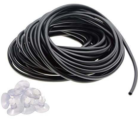 Saim 50 Feet Aquarium Airline Tubing Air Pump Accessories with 10 Pcs Suction Cups,Black