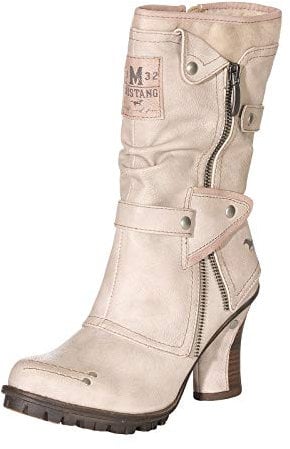 MUSTANG Damen Stiefelette Warmfutter Stiefel hübsche Details Blockabsatz 1141-606, Größe:41 EU, Farbe:Beige
