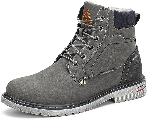 Mishansha Herren Winterschuhe Warm Gefüttert, Rutschfest & Wasserabweisend, Bequeme Winterstiefel Ohne Reißverschluss für Breite Füße, Klassische Winter Boots Grau 45 EU