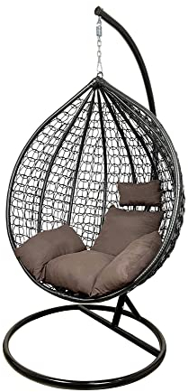 IlGruppone Sedia a Dondolo Poltrona Pensile Sospesa in Rattan per Interno ed Esterno Ovetto Modello Elettra Nido Uovo AutoPortante Completa di Struttura in Acciaio e Cuscini Sfoderabili