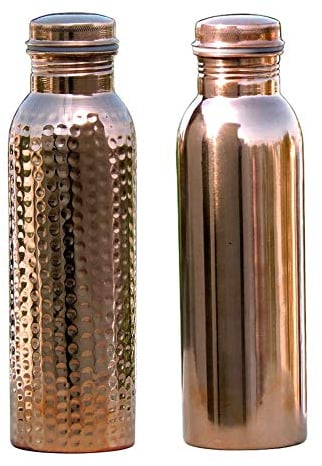 Monika Enterprises Wasserflaschen aus reinem Kupfer, 900 ml, 2 Stück, Set aus gelenkfreien Kupfer-Wasserflaschen, auslaufsichere ayurvedische Kupfer-Wasserflaschen für gesundheitliche Vorteile