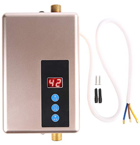 Mini Calentador de Agua Instantáneo, Múltiples Medidas de Seguridad de Calentador de Agua Instantáneo Suministro de Agua Caliente para Refrigeración Temperatura Máxima 55?C, 220V 5.5KW(Oro)