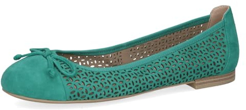 CAPRICE Damen Ballerinas aus Leder mit Lochmuster, Türkis (Emerald Suede), 37 EU