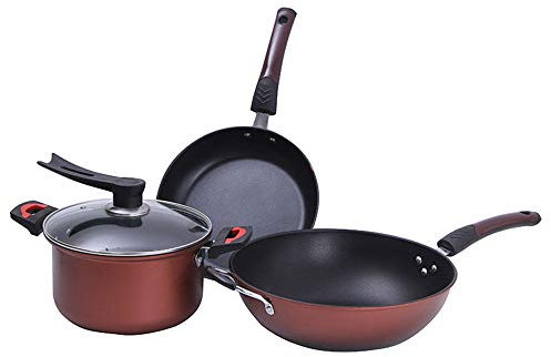 Sartenes, Sartenes Profesional de Hierro Antiadherente de Acero Inoxidable con Revestimiento Antiadherente Utensilios de Cocina Antiarañazos Juego de 3 Piezas: 24 cm26 cm 32 cm - Rojo