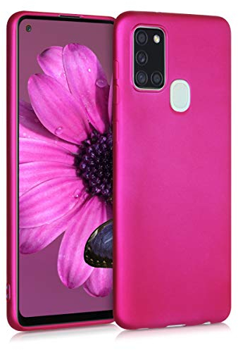 kwmobile Case kompatibel mit Samsung Galaxy A21s Hülle - Schutzhülle aus Silikon metallisch schimmernd - Handyhülle Metallic Pink