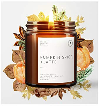 BOHORIA® Premium Wohlfühl-Kerze aus natürlichem Sojawachs – Enthält natürliche ätherische Öle – Duftkerze (Pumpkin Spice Latte)