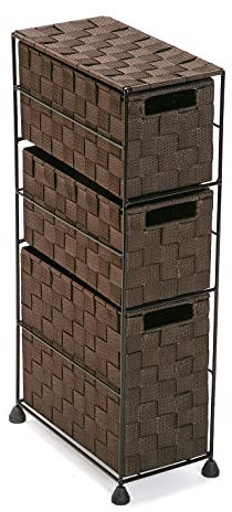 Versa Mannheim Mueble para el Baño Auxiliar, Cajonera con 3 cajones para organizar, Almacenaje Moderno y Divertido, Medidas (Al x L x An) 57 x 28 x 15,5 cm, Metal y Nylon, Color Marrón