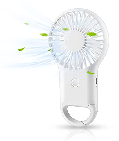 QZT Ventilateur à Main Portable Mini Ventilateur Silencieux, USB Rechargeable avec 3 Vitesses, Avec Mousqueton Portable, Convient Pour La Maison, Le Bureau et Les Voyages (blanc)