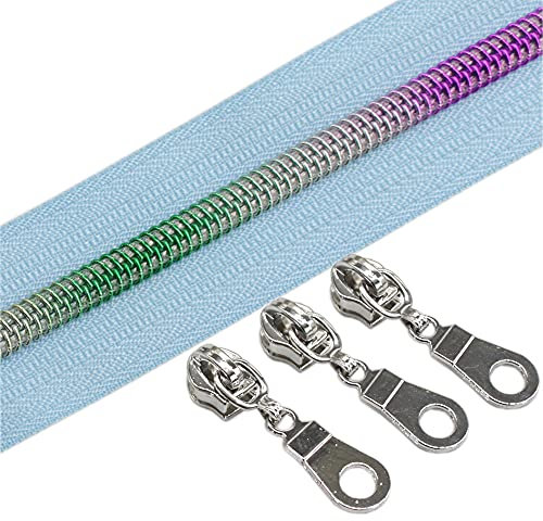YaHoGa 9 m Regenbogen endlos Reißverschluss Meterware Skyblue reissverschluss 6mm-Spirale + 25 Nonlock-Zipper (Regenbogen Skyblue)