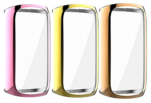 Schutzhülle kompatibel für Fitbit Luxe Fitness- und Wellness-Tracker, weiches TPU, kratzfeste Abdeckung, Schutz (Rosa+Gold+Rotgold(3 Stück))