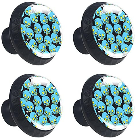 BestIdeas Lot de 4 boutons de porte ronds en forme de tête de mort Bleu 35 mm