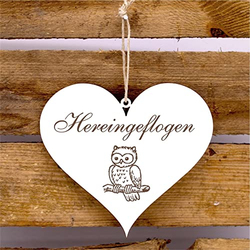 Schild Herz Hereingeflogen - Türschild mit Motiv Eule
