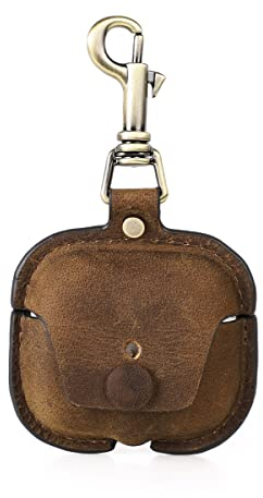 Hiram Crazy Horse - Custodia portatile da viaggio in pelle bovina adatta per Apple AirPods 3 generazione, custodia di ricarica wireless 2021 (Coffee)