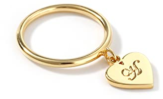 Drawelry Personaliserter Herz Buchstabe Ring Custom Name Baumeln Benutzerdefinierte Anfängliche Herz Einzeln Brief Ringe Vergoldet Schmuck Geschenk für Frauen Männer Mädchen Jungen (Buchstabe)