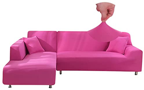 Jaotto Sofa Überwürfe Sofabezug Elastische Spandex Stretch Sofabezüge Couchbezug für L-Form Sofa Universal Waschbar Sofaüberwurf 2er Antirutsch(2 Sitzer+2 Sitzer,Rote Rose)